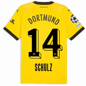 Puma Borussia Dortmund Authentic Schulz Home Jersey w/ Champions League Patches 23/24 (Cyber Yellow/Puma Black) Quick Release Zipper Tech