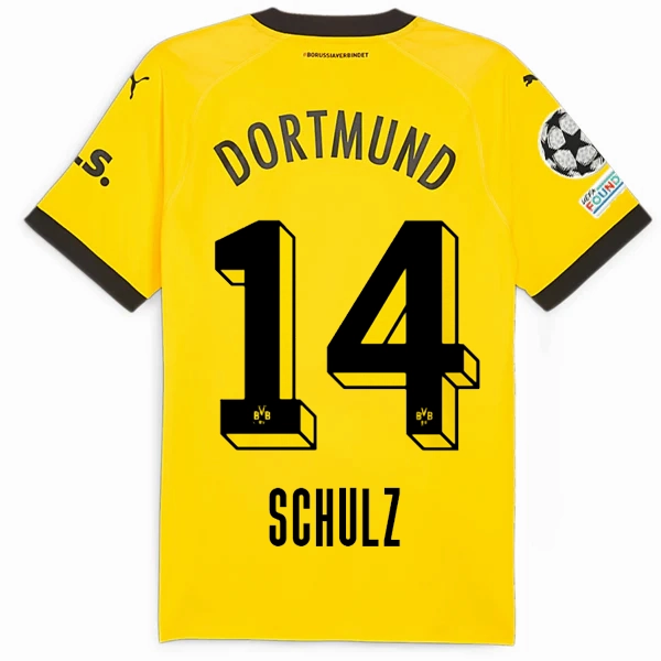 Puma Borussia Dortmund Authentic Schulz Home Jersey w/ Champions League Patches 23/24 (Cyber Yellow/Puma Black) Quick Release Zipper Tech