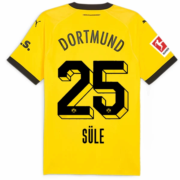 Puma Borussia Dortmund Authentic Sule Home Jersey w/ Bundesliga Patch 23/24 (Cyber Yellow/Puma Black) Compression Fit Ergonomic Pattern Design