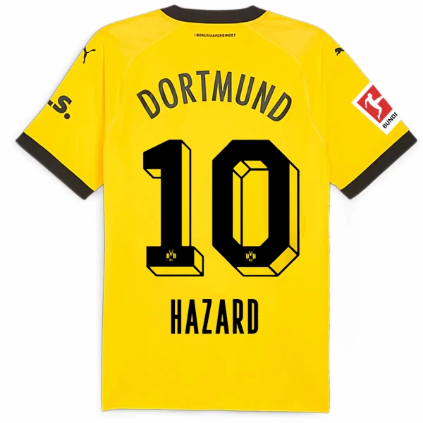 Non Restrictive Mobility Cut Puma Borussia Dortmund Authentic Thorgan Hazard Home Jersey w/ Bundesliga Patch 23/24 (Cyber Yellow/Puma Black)