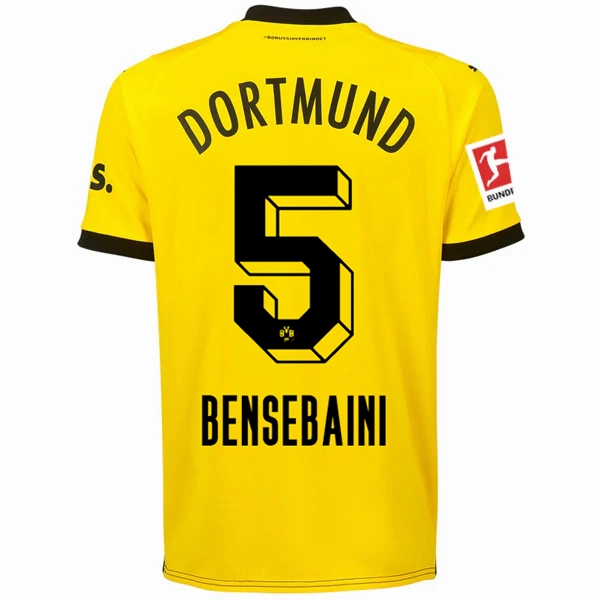 Eco Friendly Production Puma Borussia Dortmund Bensebaini Home Jersey w/ Bundesliga Patch 23/24 (Cyber Yellow/Puma Black)