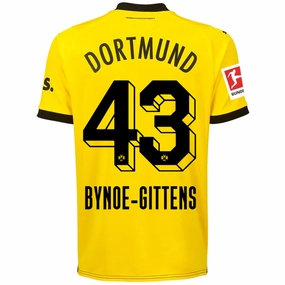 Puma Borussia Dortmund Bynoe-Gittens Home Jersey w/ Bundesliga Patch 23/24 (Cyber Yellow/Puma Black) Modern Look
