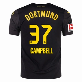 Puma Borussia Dortmund Cole Campbell Away Jersey w/ Bundesliga Patch 24/25 (Puma Black/Faster Yellow) Slub Yarn Texture