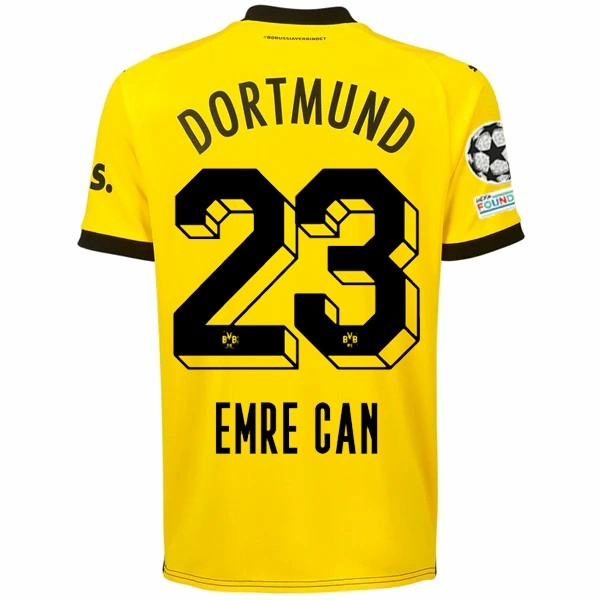 Puma Borussia Dortmund Emre Can Home Jersey w/ Champions League Patches 23/24 (Cyber Yellow/Puma Black) Full Sleeve Design Body Movement