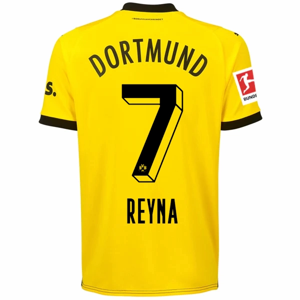 Puma Borussia Dortmund Gio Reyna Home Jersey w/ Bundesliga Patch 23/24 (Cyber Yellow/Puma Black) Sport Style