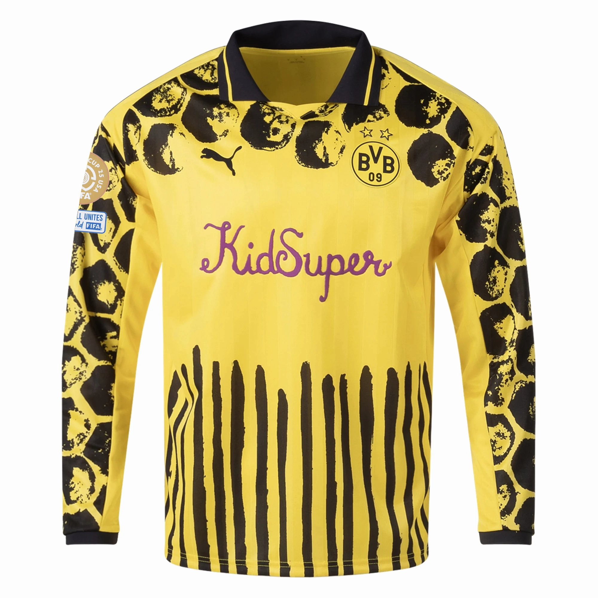 Puma Borussia Dortmund Home Long Sleeve Retro Jersey w/ Club World Cup Patches (Faster Yellow/Puma Black) Bonded Seamless Boost Fit