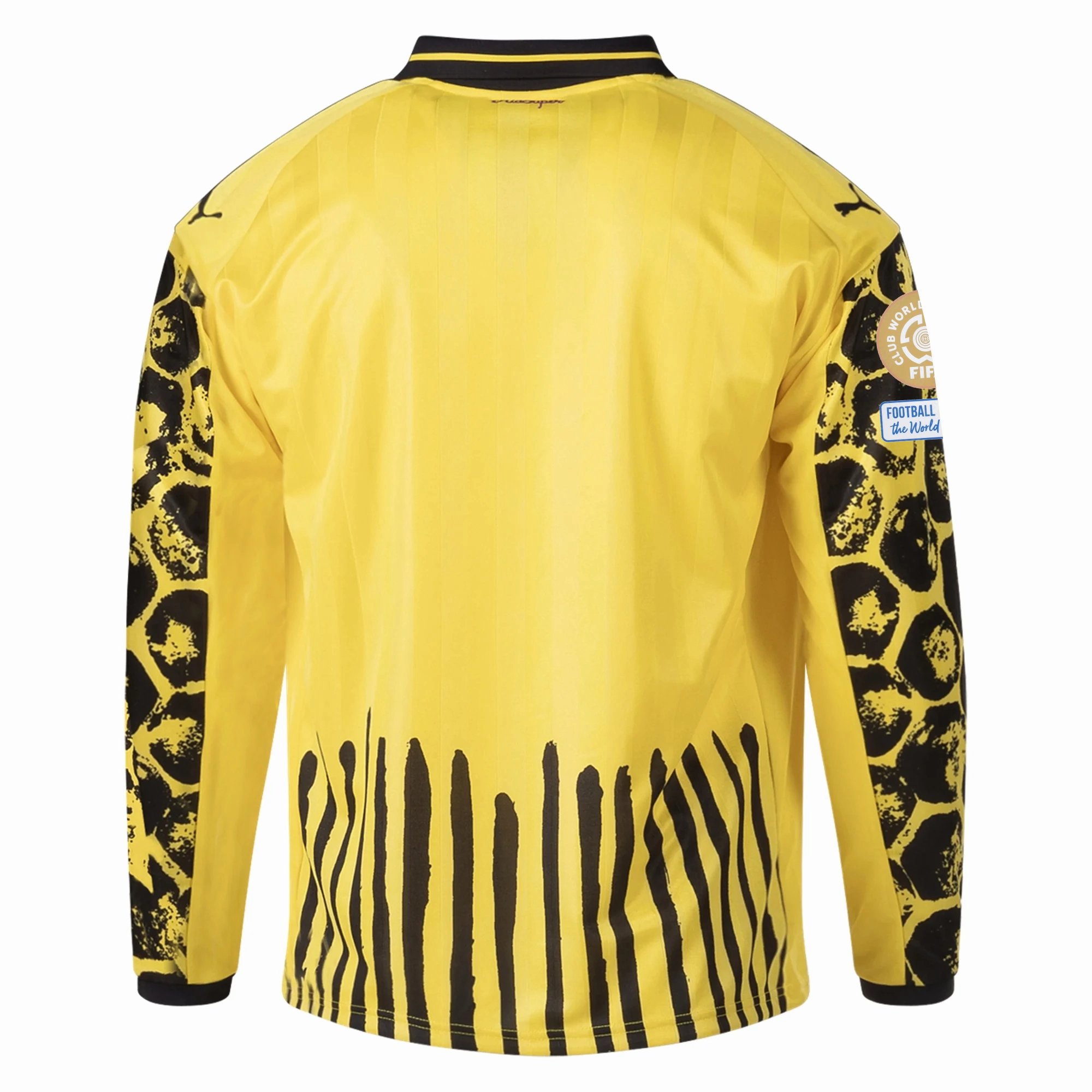 Puma Borussia Dortmund Home Long Sleeve Retro Jersey w/ Club World Cup Patches (Faster Yellow/Puma Black) Maximum Comfort Compression Fit Tech