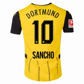All Sport Fit Tagless Neckline Design Puma Borussia Dortmund Jadon Sancho Home Jersey w/ Bundesliga Patch 24/25 (Faster Yellow/Puma Black)