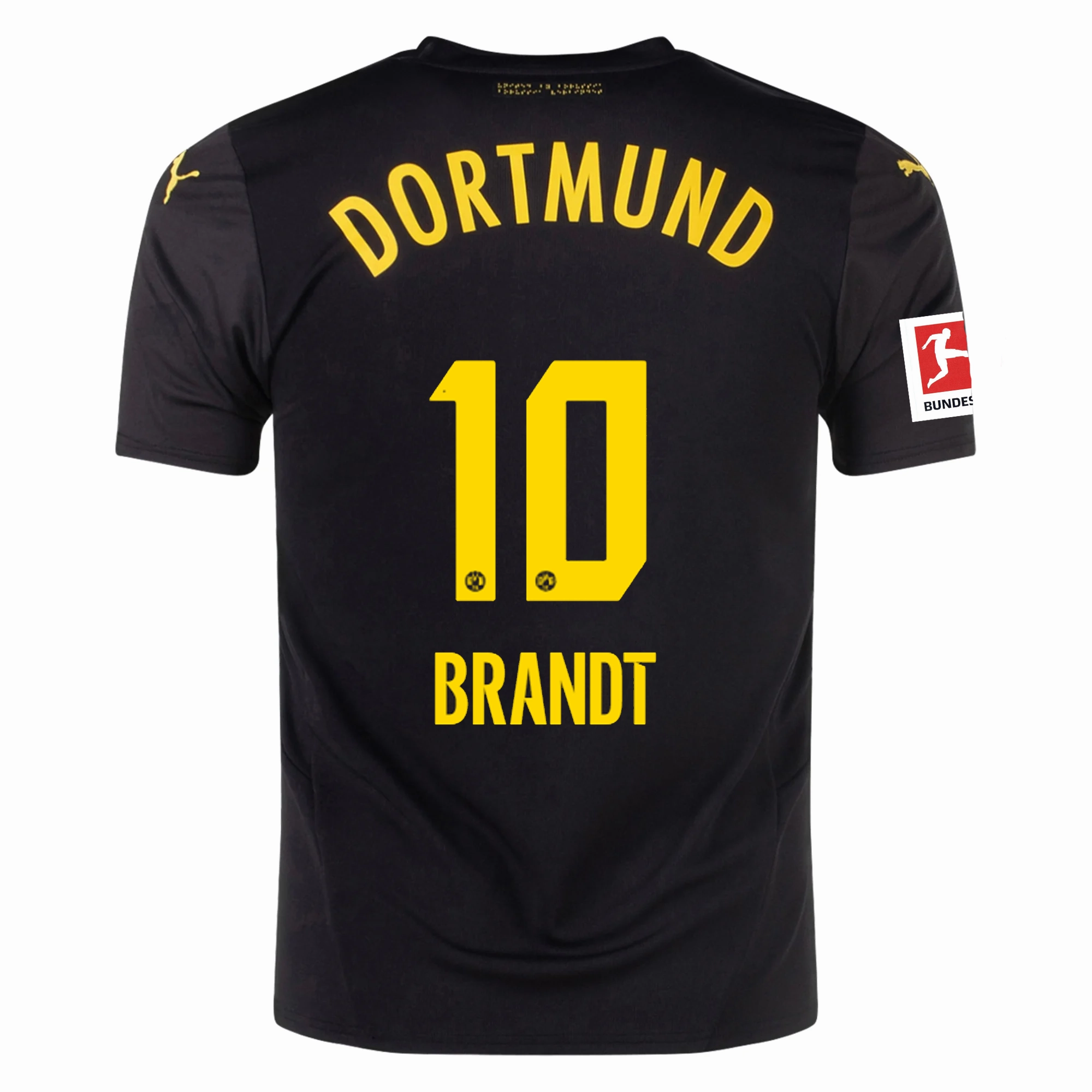 Friction Free Hemline Design Elasticized Cuffs Puma Borussia Dortmund Julian Brandt Away Jersey w/ Bundesliga Patch 24/25 (Puma Black/Faster Yellow)