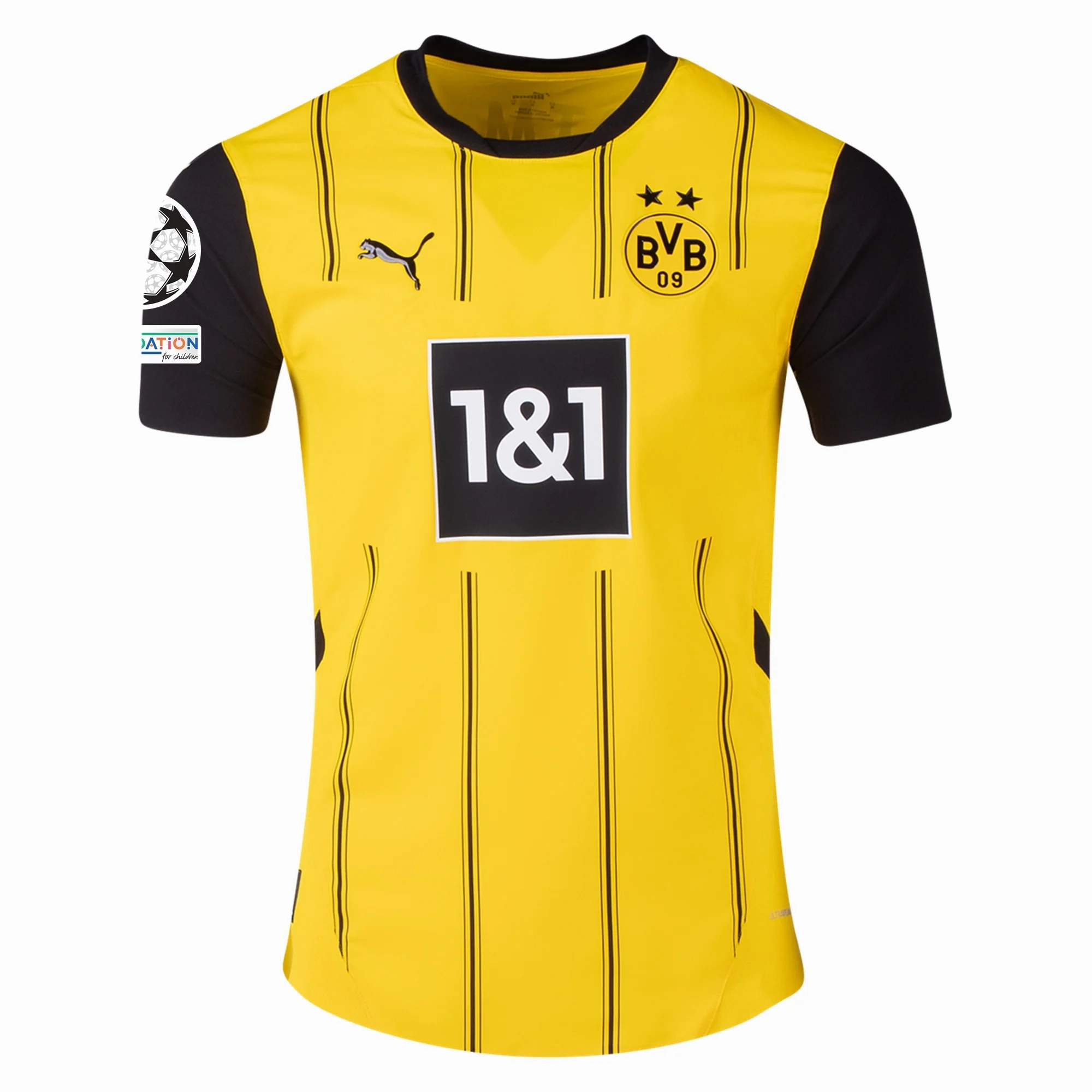 Puma Borussia Dortmund Julian Brandt Home Jersey w/ Champions League Patches 24/25 (Faster Yellow/Puma Black) Flexible Drop Shoulder Cut