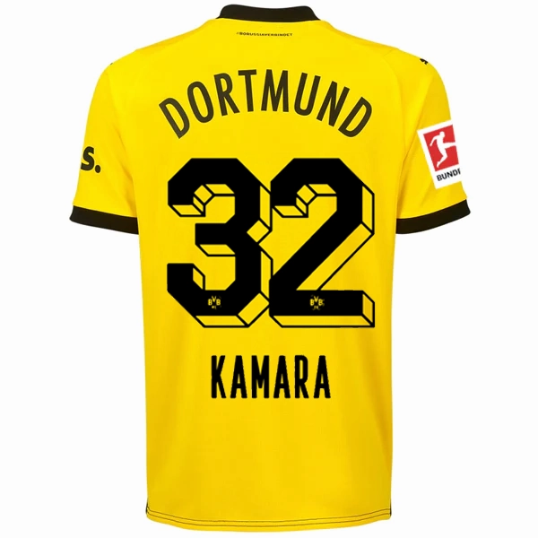 Puma Borussia Dortmund Kamara Home Jersey w/ Bundesliga Patch 23/24 (Cyber Yellow/Puma Black) Low Bulk Texture
