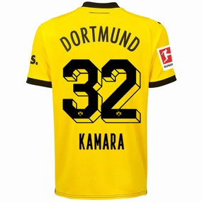 Puma Borussia Dortmund Kamara Home Jersey w/ Bundesliga Patch 23/24 (Cyber Yellow/Puma Black) Low Bulk Texture