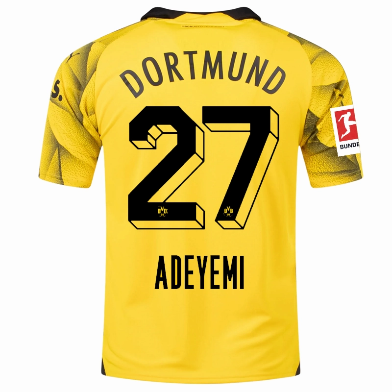 Puma Borussia Dortmund Karim Adeyemi Third Jersey w/ Bundesliga Patch 23/24 (Cyber Yellow/Puma Black) All-day Performance Knit Grid Mesh