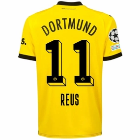 Raglan Sleeve Design Aerobic Performance Fit Puma Borussia Dortmund Marco Reus Home Jersey w/ Champions League Patches 23/24 (Cyber Yellow/Puma Black)