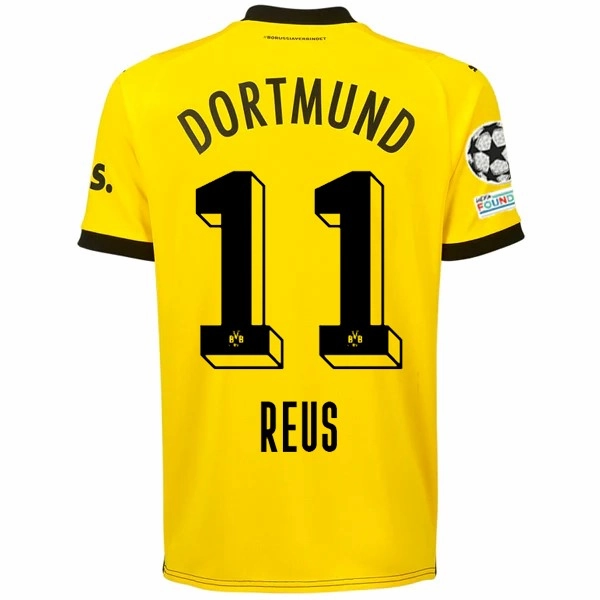 Puma Borussia Dortmund Marco Reus Home Jersey w/ Champions League Patches 23/24 (Cyber Yellow/Puma Black) Athletic Look Four Way Stretch Material