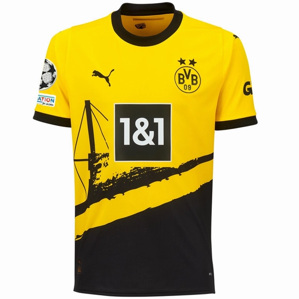 Puma Borussia Dortmund Ole Pohlmann Home Jersey w/ Champions League Patches 23/24 (Cyber Yellow/Puma Black) Daily Comfort Non Restrictive Mobility Cut