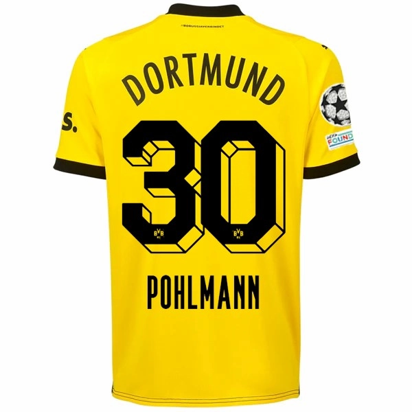 Puma Borussia Dortmund Ole Pohlmann Home Jersey w/ Champions League Patches 23/24 (Cyber Yellow/Puma Black) Stretch Zones Reinforced Stress Point Stitching