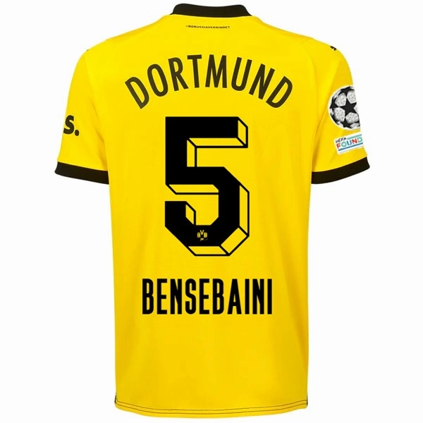 Multi Directional Stretch Puma Borussia Dortmund Ramy Bensebaini Home Jersey w/ Champions League Patches 23/24 (Cyber Yellow/Puma Black)