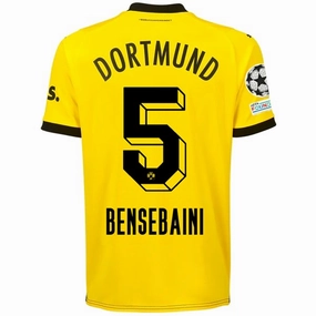 Multi Directional Stretch Puma Borussia Dortmund Ramy Bensebaini Home Jersey w/ Champions League Patches 23/24 (Cyber Yellow/Puma Black)