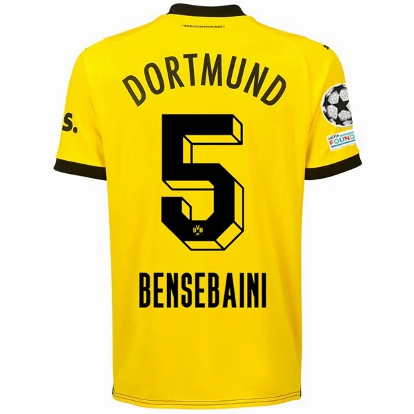 Quick Drying Puma Borussia Dortmund Ramy Bensebaini Home Jersey w/ Champions League Patches 23/24 (Cyber Yellow/Puma Black)