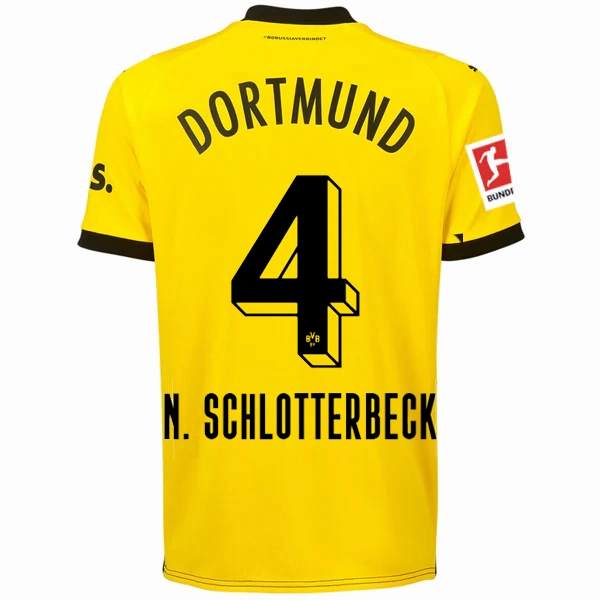 Puma Borussia Dortmund Schlotterbeck Home Jersey w/ Bundesliga Patch 23/24 (Cyber Yellow/Puma Black) Moisture Control System Flexible Neck Opening