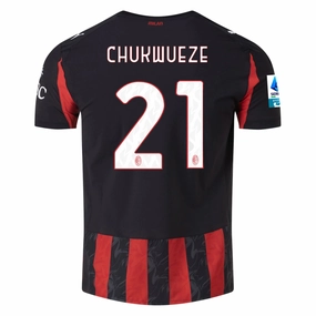 Premium Quality Stitching Puma Chukwueze Men's AC Milan Authentic Home Jersey 25/26 w/ Seria A Patch (Red/Black)