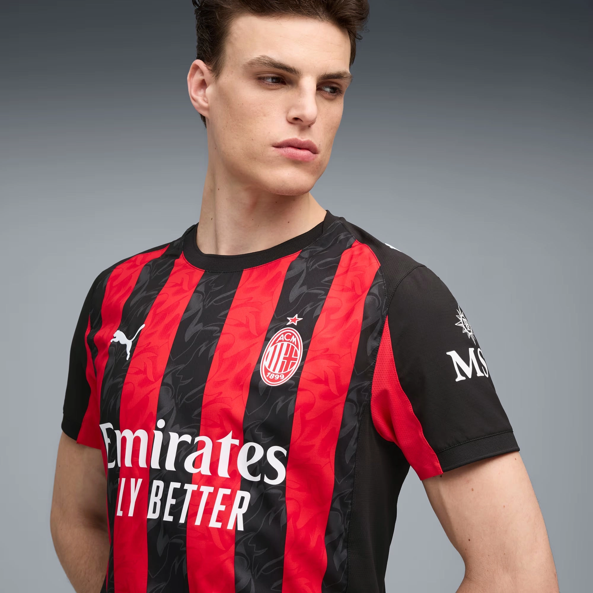 Puma Chukwueze Men's AC Milan Authentic Home Jersey 25/26 w/ Seria A Patch (Red/Black) Athletic Cut Casual Performance
