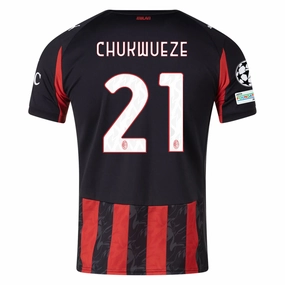 Puma Chukwueze Men's AC Milan Home Jersey w/ Champions League Patches 25/26 (Red/Black) Aerodynamic Cut