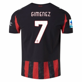 Puma Gimenez Men's AC Milan Authentic Home Jersey 25/26 w/ Seria A Patch (Red/Black) Reinforced Shoulders