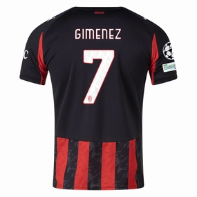 Tagless Design Wind Resistant Outer Layer Puma Gimenez Men's AC Milan Home Jersey w/ Champions League Patches 25/26 (Red/Black)