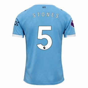 Streamlined Fit Breathable Jersey Material Puma John Stones Manchester City Home Jersey 25/26 w/ EPL   Sponsor Patch (Team Light Blue/Puma White)
