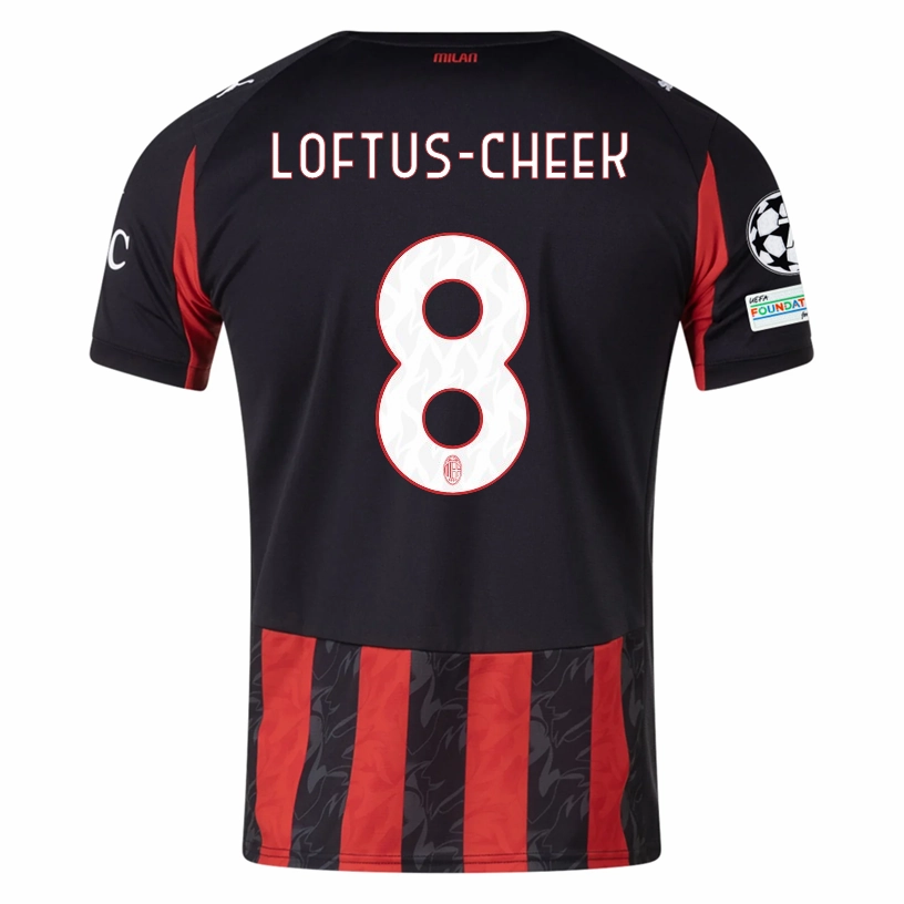 Puma Loftus-Cheek Men's AC Milan Home Jersey w/ Champions League Patches 25/26 (Red/Black) Variable Density Knitting