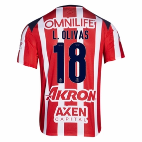 Reinforced Shoulder Panels Performance Flex Puma Luis Olivas Men's Chivas De Guadalajara Home Jersey 25/26 (Puma Red/White)