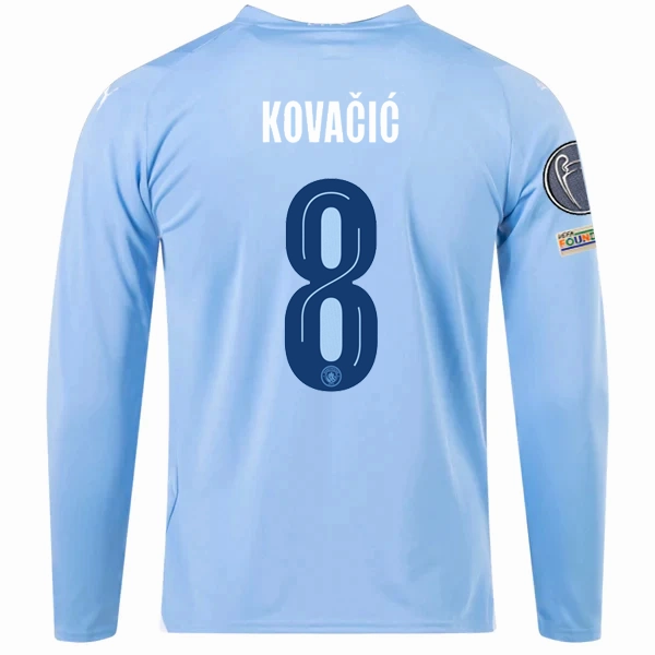 Puma Manchester City Akanji Home Long Sleeve Jersey w/ Champions League   Club World Cup Patches 23/24 (Team Light Blue/Puma White) Soft Touch Inner Layer