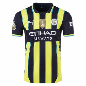 Puma Manchester City Authentic Away Jersey w/ EPL   Club World Cup Patch 24/25 (New Navy/Yellow Glow) No Pressure Thermal Insulation Layer