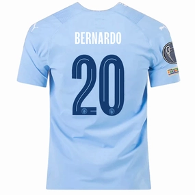 Puma Manchester City Authentic Bernardo Home Jersey w/ Champions League   Club World Cup Patches 23/24 (Team Light Blue/Puma White) Durable Stitching Frictionless Inner Layer