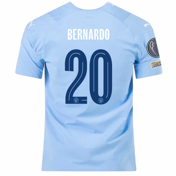 Anti Shrink Treatment Puma Manchester City Authentic Bernardo Home Jersey w/ Champions League   Club World Cup Patches 23/24 (Team Light Blue/Puma White)