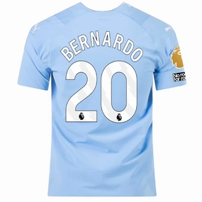 Puma Manchester City Authentic Bernardo Silva Home Jersey w/ EPL   No Room For Racism   Club World Cup Patches 23/24 (Team Light Blue/Puma White) Ultimate Comfort Lining