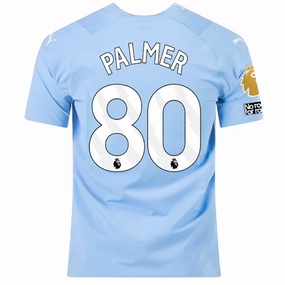 Puma Manchester City Authentic Cole Palmer Home Jersey w/ EPL   No Room For Racism   Club World Cup Patches 23/24 (Team Light Blue/Puma White) Quick Flex