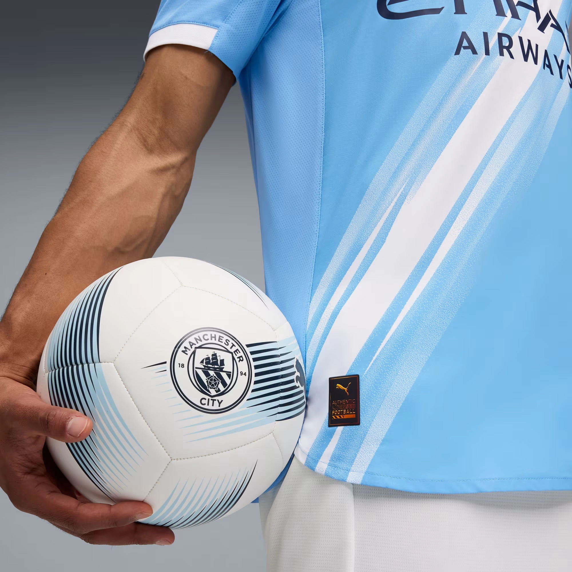 Puma Manchester City Authentic Home Jersey w/ Cub World Cup Patches 25/26 (Team Light Blue/White) Reinforced Hem Structure