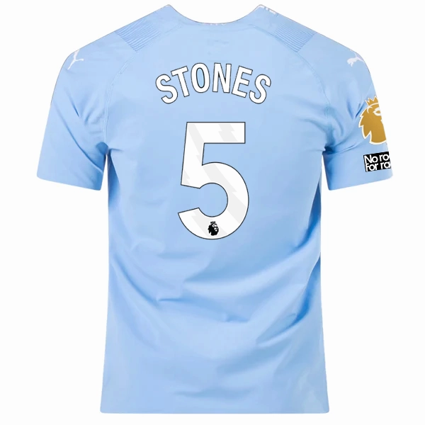 Casual Gear Puma Manchester City Authentic John Stones Home Jersey w/ EPL   No Room For Racism   Club World Cup Patches 23/24 (Team Light Blue/Puma White)