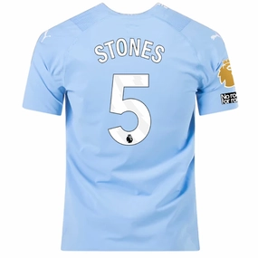 Sweat Zone Versatile Apparel Puma Manchester City Authentic John Stones Home Jersey w/ EPL   No Room For Racism   Club World Cup Patches 23/24 (Team Light Blue/Puma White)