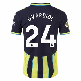 Puma Manchester City Authentic Josko Gvardiol Away Jersey w/ EPL   Club World Cup Patch 24/25 (New Navy/Yellow Glow) Low Profile Stitching Breath Fit
