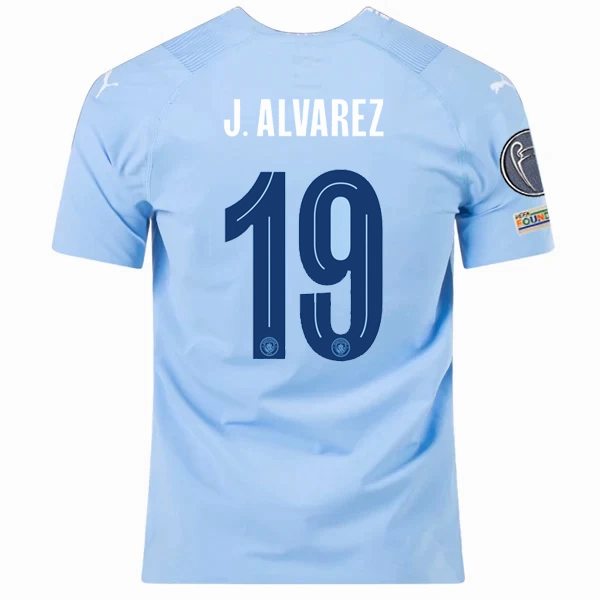 Puma Manchester City Authentic Julian Alvarez Home Jersey w/ Champions League   Club World Cup Patches 23/24 (Team Light Blue/Puma White) Natural Feel