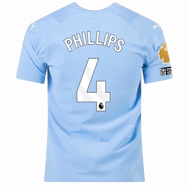 Puma Manchester City Authentic Kalvin Phillips Home Jersey w/ EPL   No Room For Racism   Club World Cup Patches 23/24 (Team Light Blue/Puma White) High Visibility Details Anti Pilling Fabric