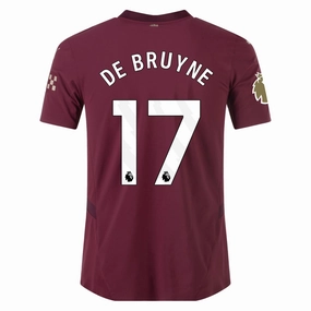 Cooling mesh Moisture Wicking Fabric Puma Manchester City Authentic Kevin De Bruyne Third Jersey w/ EPL   Club World Cup Patch 24/25 (Dark Jasper)