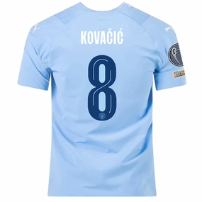 Reinforced Shoulder Seams Temperature Regulating Lining Puma Manchester City Authentic Mateo Kovacic Home Jersey w/ Champions League   Club World Cup Patches 23/24 (Team Light Blue/Puma White)