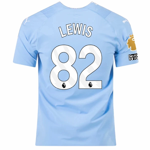 Puma Manchester City Authentic Rico Lewis Home Jersey w/ EPL   No Room For Racism   Club World Cup Patches 23/24 (Team Light Blue/Puma White) Cozy Layers Microfiber Blend