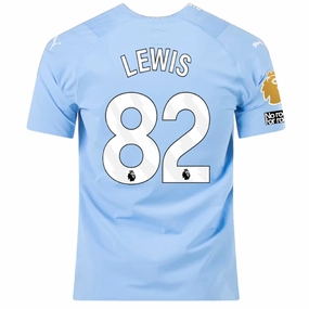 Puma Manchester City Authentic Rico Lewis Home Jersey w/ EPL   No Room For Racism   Club World Cup Patches 23/24 (Team Light Blue/Puma White) Cozy Layers Microfiber Blend