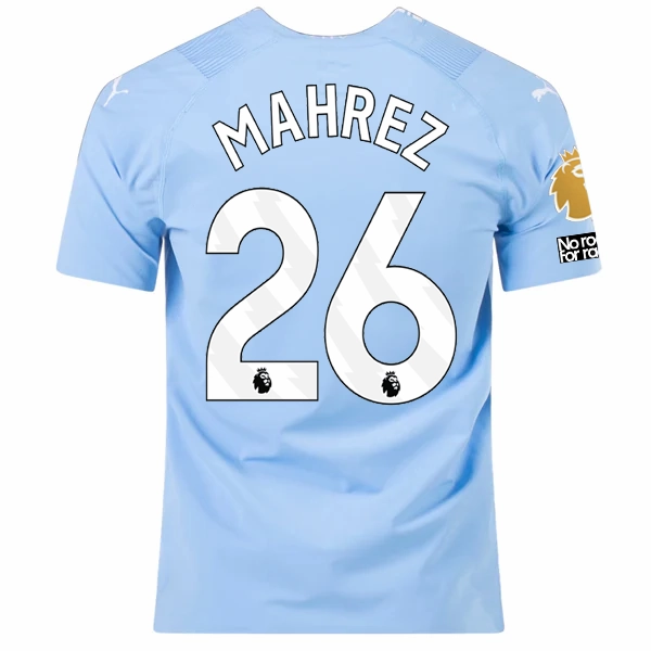 Hypoallergenic Processing Puma Manchester City Authentic Riyad Mahrez Home Jersey w/ EPL   No Room For Racism   Club World Cup Patches 23/24 (Team Light Blue/Puma White)